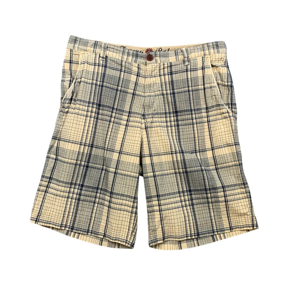 Tommy Bahama Shorts Mens 35 Champagne Navy Paradise Nation Plaid Cotton Stretch